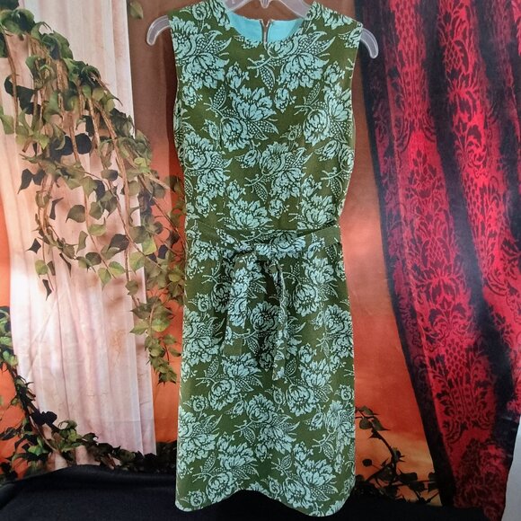 EUC: Vintage 60s Stewart & Co Green Print Midi Dress Floral Classic Size 16 - Picture 2 of 9
